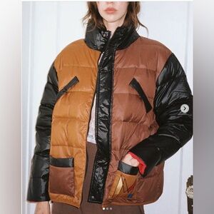 MUTMA Gamma Colorblock Puffer Jacket in Brown/Black/Red Reversible